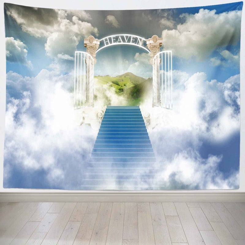 BELECO 7x5ft Fabric Heaven Backdrop Paradise Gate Sky Stairway to Heaven Photography Backdrop for Heaven Sent Baby Shower Baptism Banner Easter Photo Background Church Photo Booth Props - Image 4